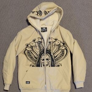 Kids Beige Graphic Hoodie Jacket
